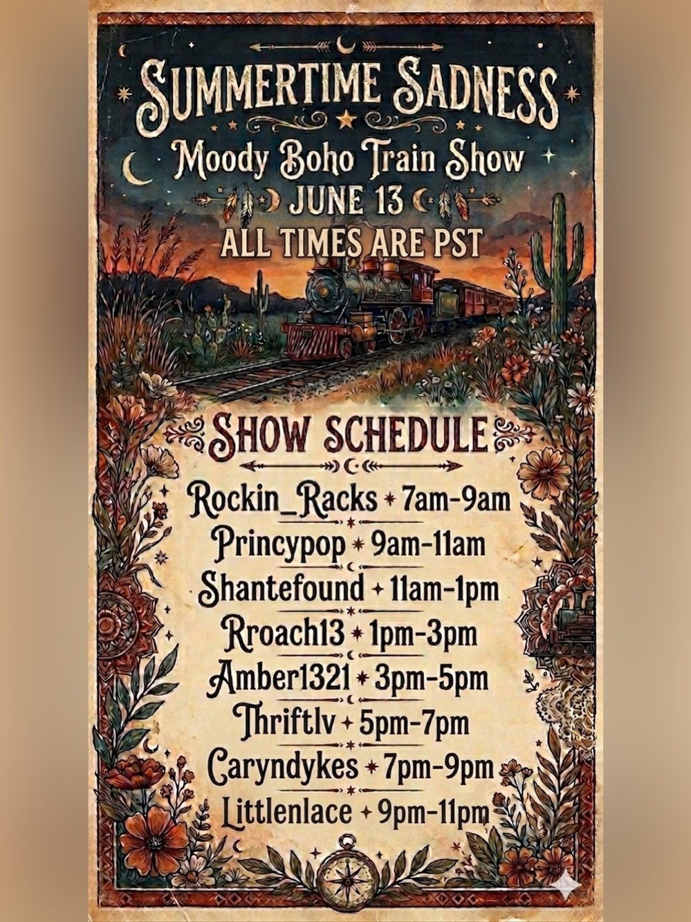 🖤🐦‍⬛Summertime Sadness Moody Boho Train- COMING SOON… 🖤🐦‍⬛